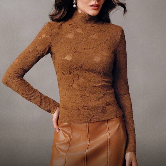 Elegant Brown Lace Women Top - Picture 6 of 8